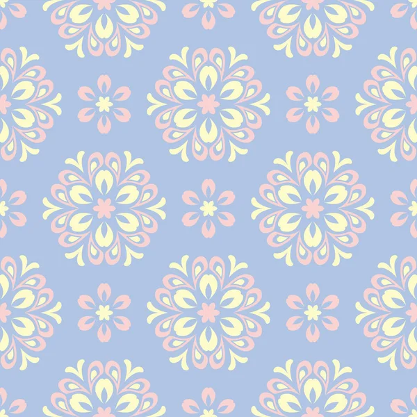 Çiçek seamless modeli. Soluk mavi arka plan duvar kağıtları, Tekstil ve kumaş için bej ve pembe çiçek öğeleri ile