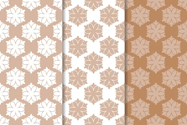 Kahverengi ve bej çiçek arka planlar kümesi. Tekstil ve duvar kağıtları için dikişsiz desen seti