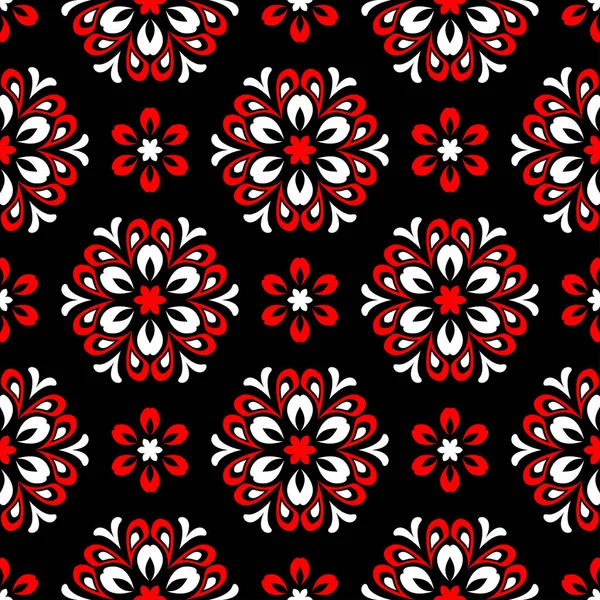 Çiçek seamless modeli. Duvar kağıtları, Tekstil ve kumaş için siyah kırmızı ve beyaz arka plan