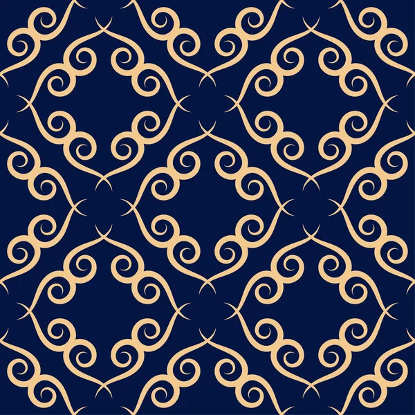 Golden Floral Element Dark Blue Background Seamless Pattern Textile Wallpapers — Stock Vector