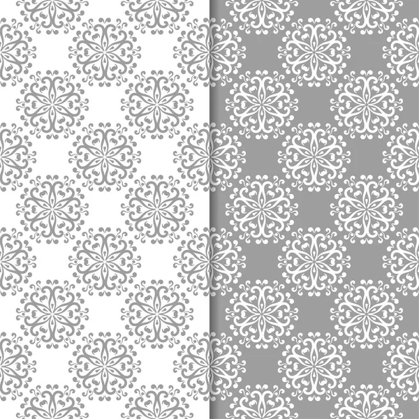 Beyaz ve gri çiçek arka planlar. Tekstil ve duvar kağıtları için dikişsiz desen seti