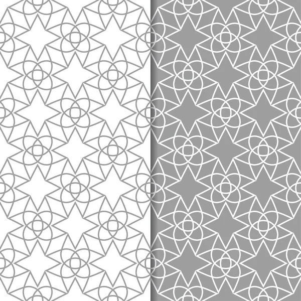 Gri ve beyaz geometrik süsler. Web, Tekstil ve duvar kağıtları için dikişsiz desen seti