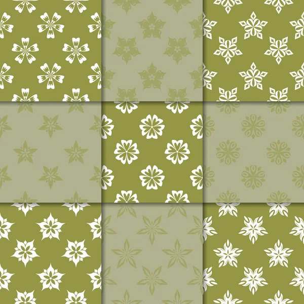 Zeytin Yeşil çiçekli süsler. Kağıt için dikişsiz desen koleksiyonu Tekstil