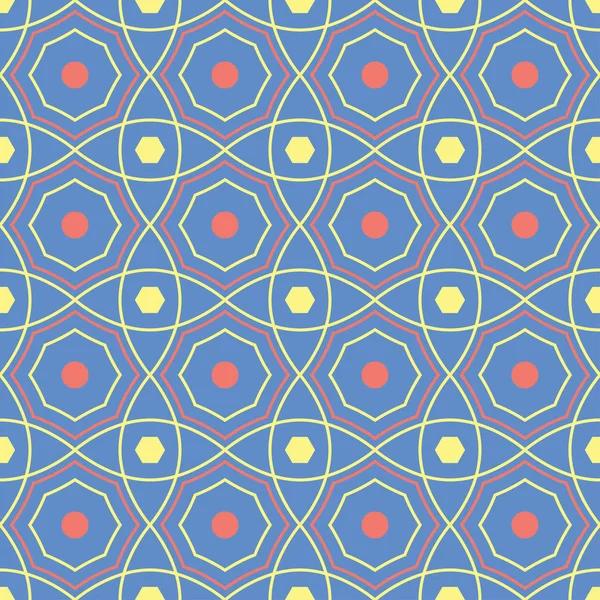 Geometrik seamless modeli. Mavi arka plan duvar kağıtları, Tekstil ve kumaş için kırmızı ve sarı tasarımı ile