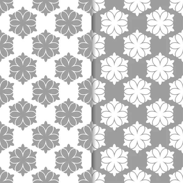 Beyaz ve gri arka plan çiçek kümesi. Tekstil ve duvar kağıtları için dikişsiz desen