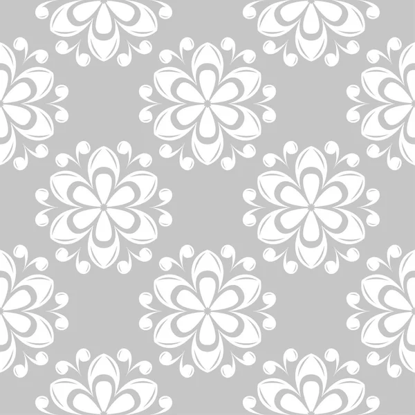 Adorno Floral Blanco Sobre Fondo Gris Patrón Sin Costuras Para — Vector de stock