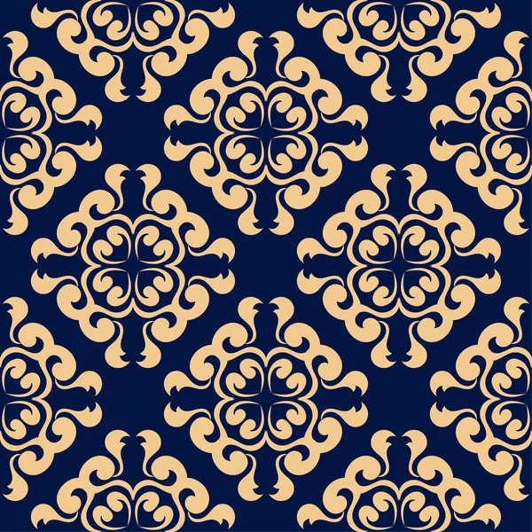 Golden Floral Ornament Donker Blauwe Achtergrond Naadloze Patroon Voor Textiel — Stockvector