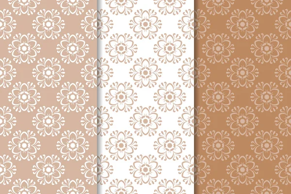 Kahverengi çiçek süsler. Tekstil ve duvar kağıtları için dikey Dikişsiz desen seti