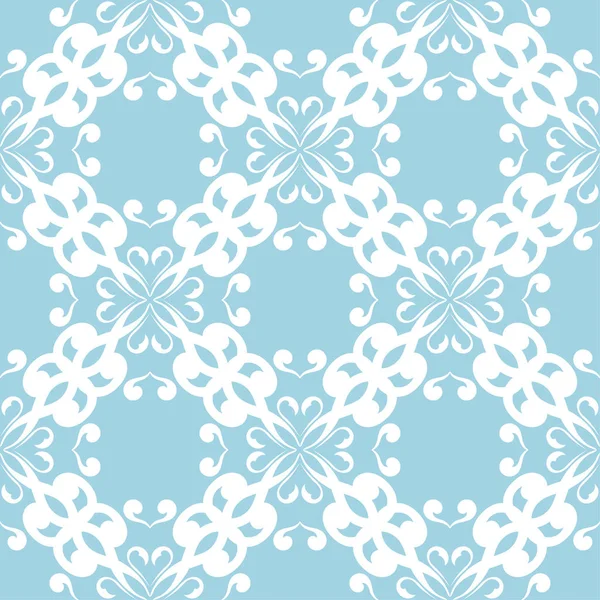 Mavi zemin üzerine beyaz çiçek süsleme. Tekstil ve duvar kağıtları için seamless modeli