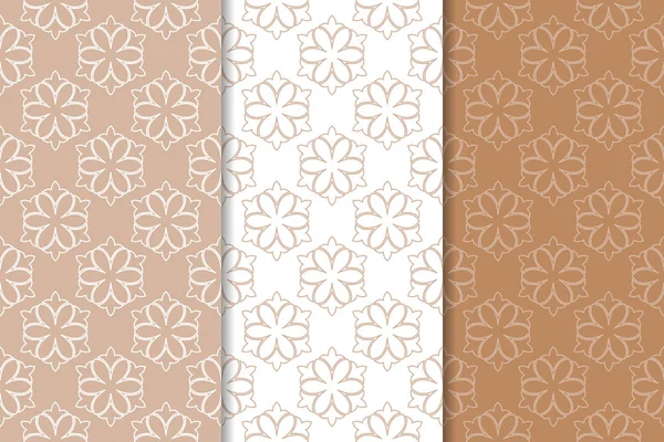 Çiçek süsler kümesi. Kahverengi, bej ve beyaz Dikişsiz desen Tekstil ve duvar kağıtları için