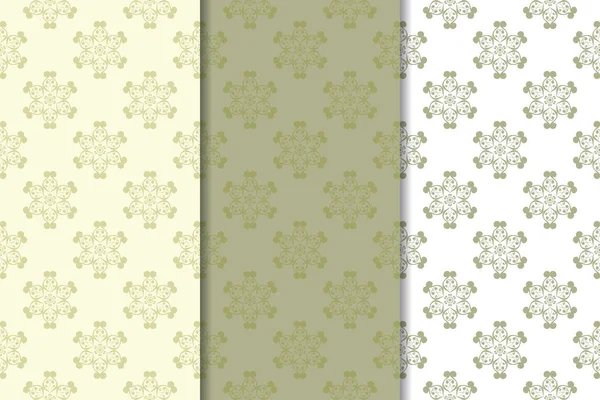 Zeytin yeşili çiçek arka planlar. Tekstil ve duvar kağıtları için dikişsiz desen seti