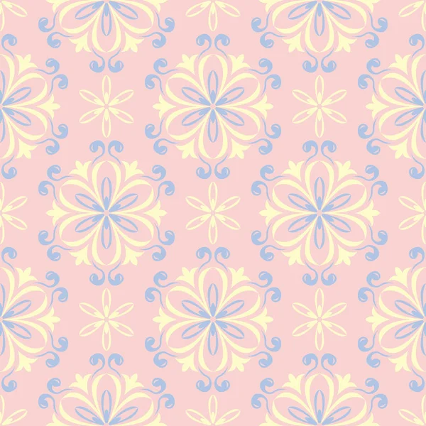 花のシームレスな背景 テキスタイル ファブリックのピンク 黄色の花のパターン — ストックベクタ