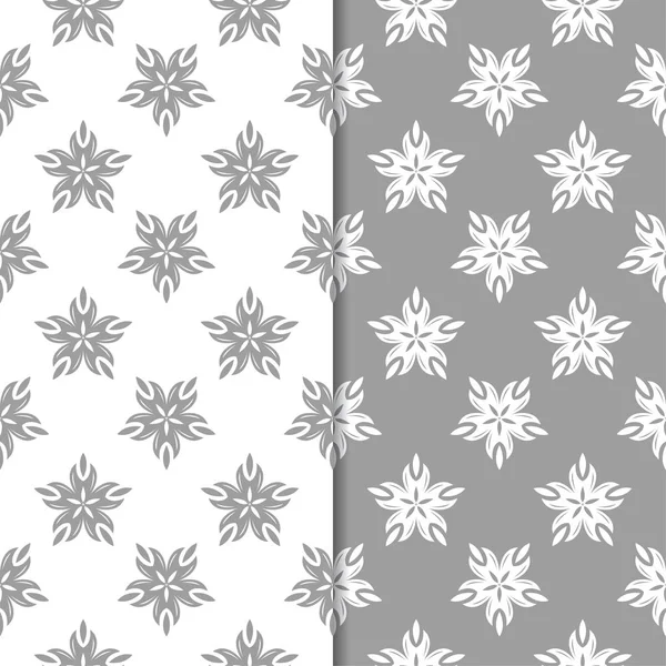 Beyaz ve gri çiçek arka planlar. Tekstil ve duvar kağıtları için dikişsiz desen seti