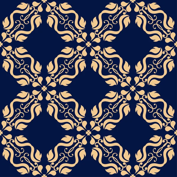 Koyu mavi zemin üzerine altın çiçek tasarım. Tekstil ve duvar kağıtları için seamless modeli