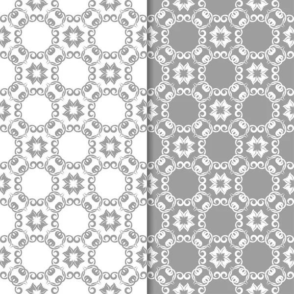 Beyaz ve gri arka plan çiçek kümesi. Tekstil ve duvar kağıtları için dikişsiz desen