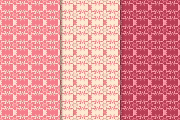 Kırmızı çiçekli süsler kümesi. Kiraz pembe dikey Dikişsiz desen. Duvar kağıdı arka plan