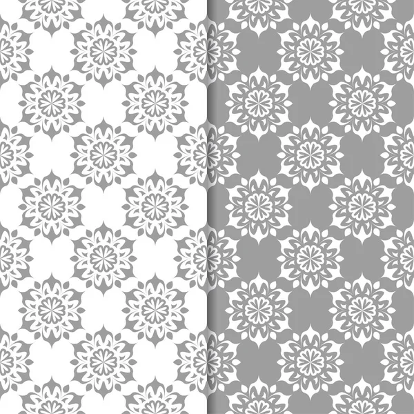 Beyaz ve gri arka plan çiçek kümesi. Tekstil ve duvar kağıtları için dikişsiz desen