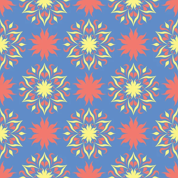 Çiçek seamless modeli. Duvar kağıtları, Tekstil ve kumaş için mavi arka plan üzerinde kırmızı ve sarı çiçek öğeleri