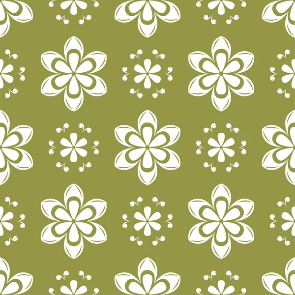 Zeytin yeşil zemin üzerine beyaz çiçek süsleme. Tekstil ve duvar kağıtları için seamless modeli