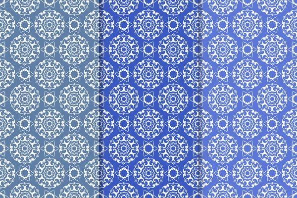 Mavi çiçekli süsler. Duvar kağıtları ve kumaşlar için dikey Dikişsiz desen seti