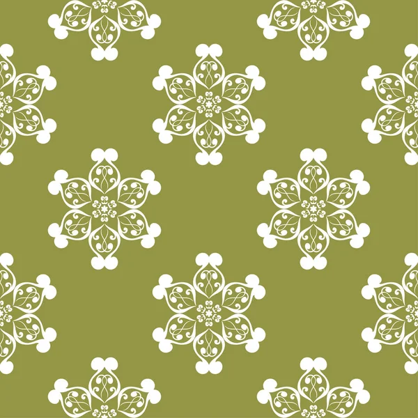 Zeytin yeşil zemin üzerine beyaz çiçek süsleme. Tekstil ve duvar kağıtları için seamless modeli