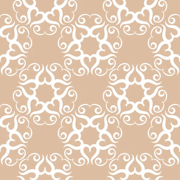 Bej renkli arka plan üzerinde beyaz çiçek süs tasarım. Tekstil ve duvar kağıtları için seamless modeli