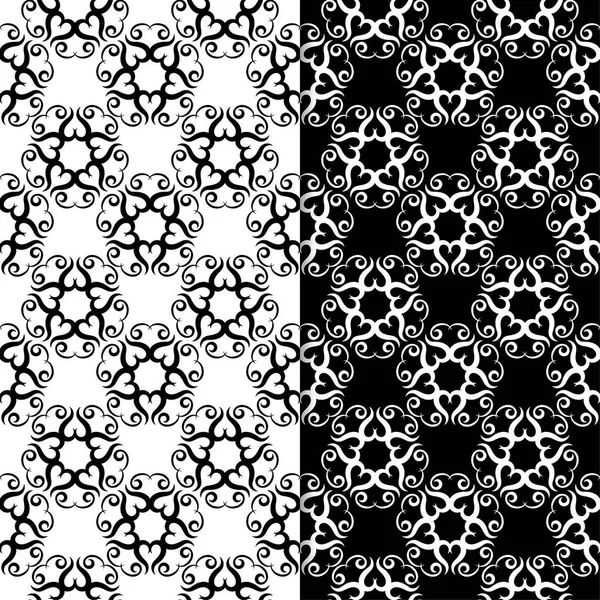 Fekete Fehér Virágos Háttérképek Készlet Zökkenőmentes Textil Háttérképek — Stock Vector
