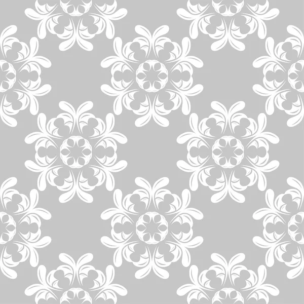 Gri arka plan üzerinde beyaz çiçekler. Tekstil ve duvar kağıtları için süs seamless modeli