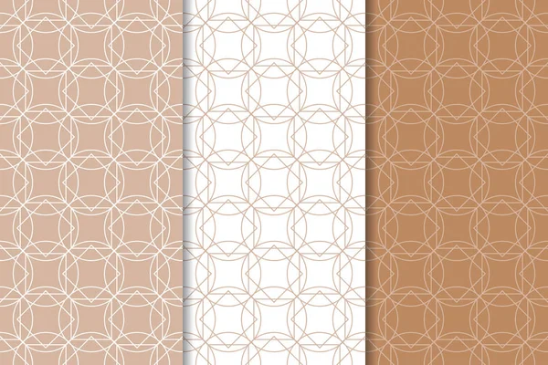 Kahverengi ve beyaz geometrik süsler. Web, Tekstil ve duvar kağıtları için dikişsiz desen seti