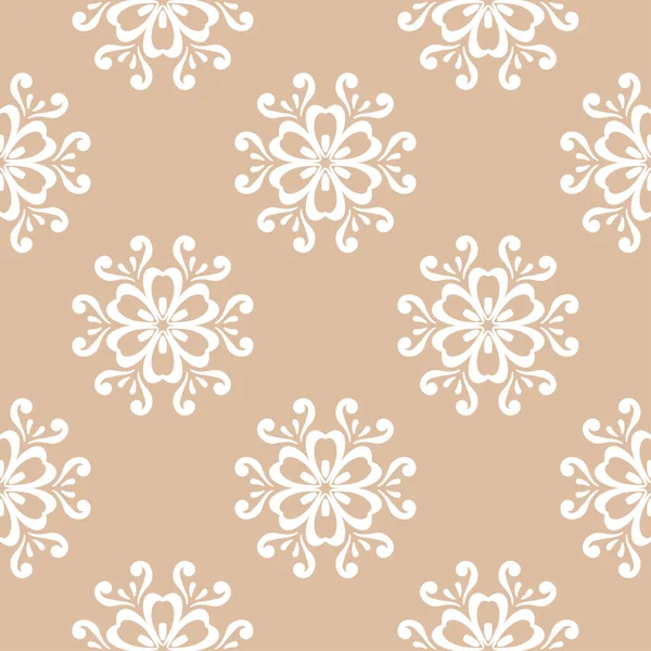 Bej renkli arka plan üzerinde beyaz çiçek süsleme. Tekstil ve duvar kağıtları için seamless modeli