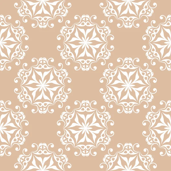 Bej renkli arka plan üzerinde beyaz çiçek tasarım. Tekstil ve duvar kağıtları için seamless modeli