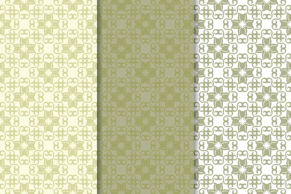 Fondo Floral Verde Oliva Conjunto Patrones Sin Costura Para Textiles — Vector de stock