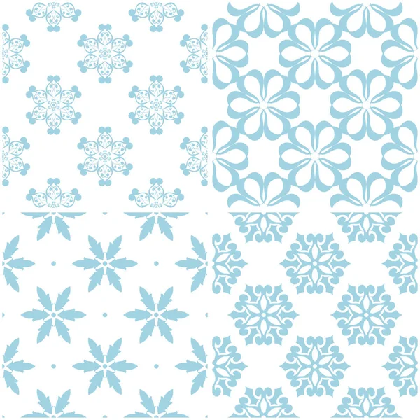 Çiçek desenleri. Beyaz ışık mavi öğeleri kümesi. Sorunsuz arka planlar. Vektör çizim