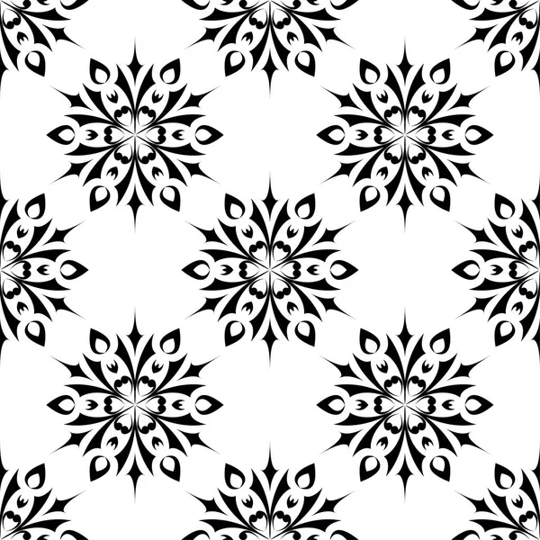 Siyah ve beyaz çiçekli süsler. Tekstil ve duvar kağıtları için seamless modeli