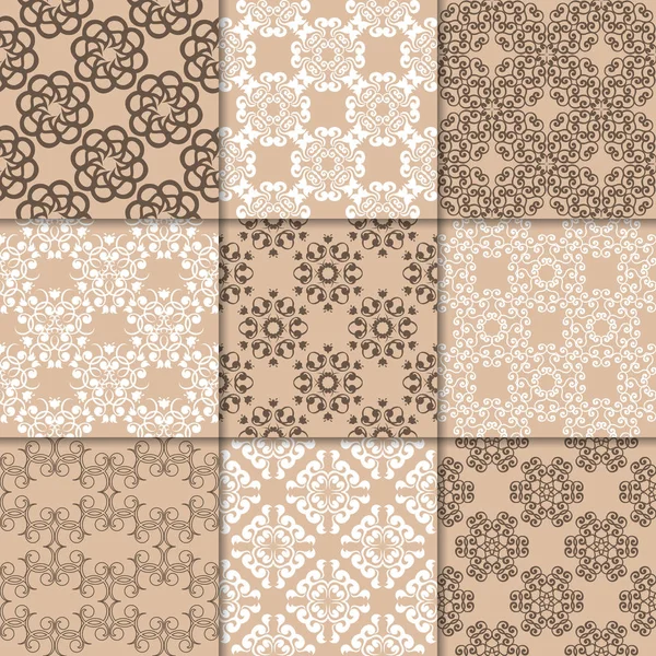 Kahverengi Bej çiçekli süsler. Kağıt için dikişsiz desen koleksiyonu Tekstil