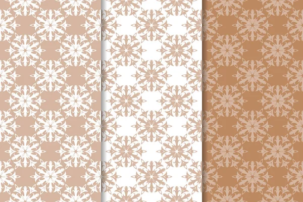Kahverengi çiçek arka planlar. Tekstil ve duvar kağıtları için dikişsiz desen seti