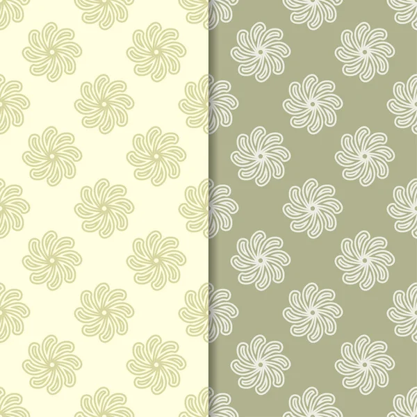 Zeytin yeşili ve bej çiçek arka planlar. Tekstil ve duvar kağıtları için dikişsiz desen seti