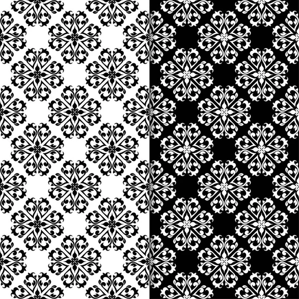 Siyah ve beyaz çiçek arka planlar. Tekstil ve duvar kağıtları için dikişsiz desen seti