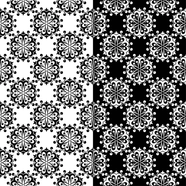 Siyah ve beyaz çiçek arka planlar. Tekstil ve duvar kağıtları için sorunsuz tasarım kümesi