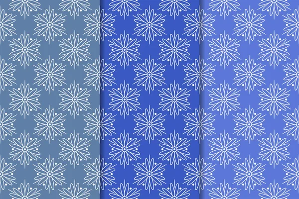 Ensemble Ornements Floraux Bleu Motifs Verticaux Sans Couture Fonds Écran — Image vectorielle