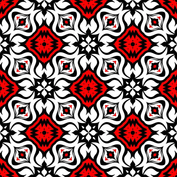 Motif Floral Sans Couture Éléments Rouges Blancs Sur Fond Noir — Image vectorielle