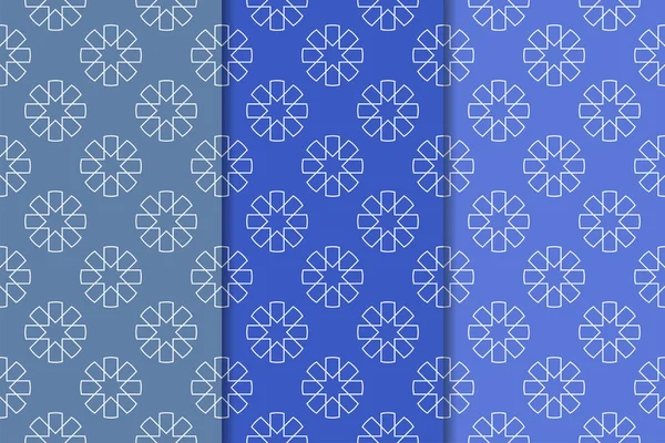 Blauwe Set Geometrische Naadloze Patronen Voor Web Textiel Achtergronden — Stockvector