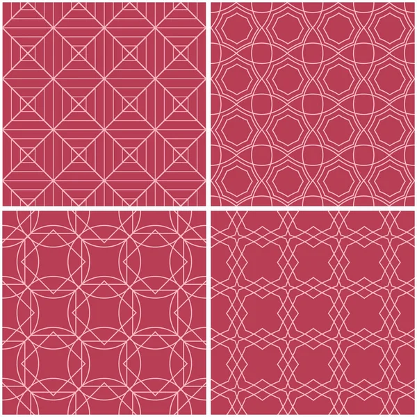 Geometrik desenler. Soluk kırmızı sorunsuz arka planlar kümesi. Vektör çizim