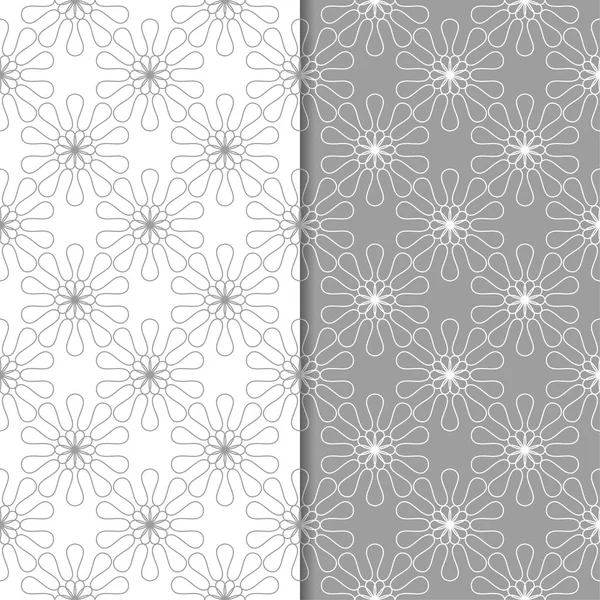 Beyaz ve gri çiçek süsler. Tekstil ve duvar kağıtları için sorunsuz arka planlar kümesi