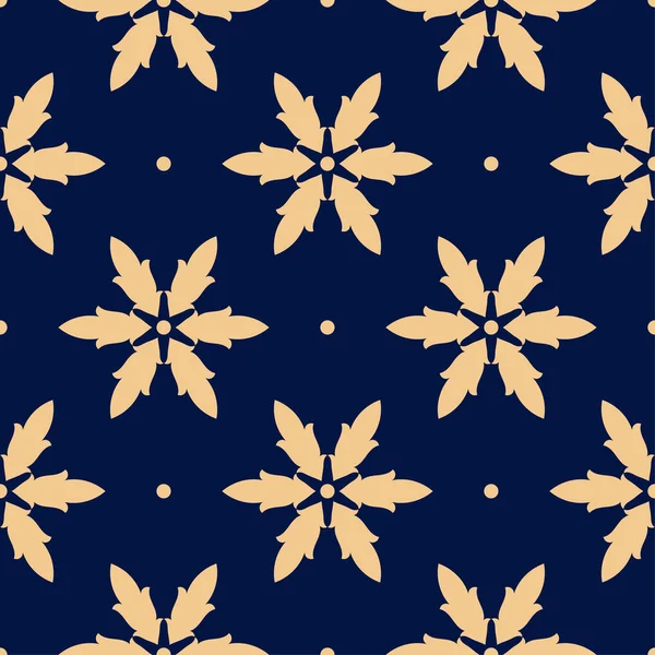 Koyu mavi zemin üzerine altın çiçek süsleme. Tekstil ve duvar kağıtları için seamless modeli