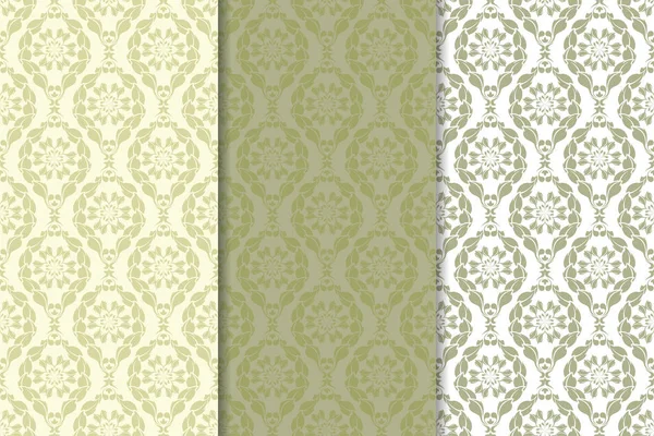 Zeytin yeşili çiçek arka planlar. Tekstil ve duvar kağıtları için dikişsiz desen seti