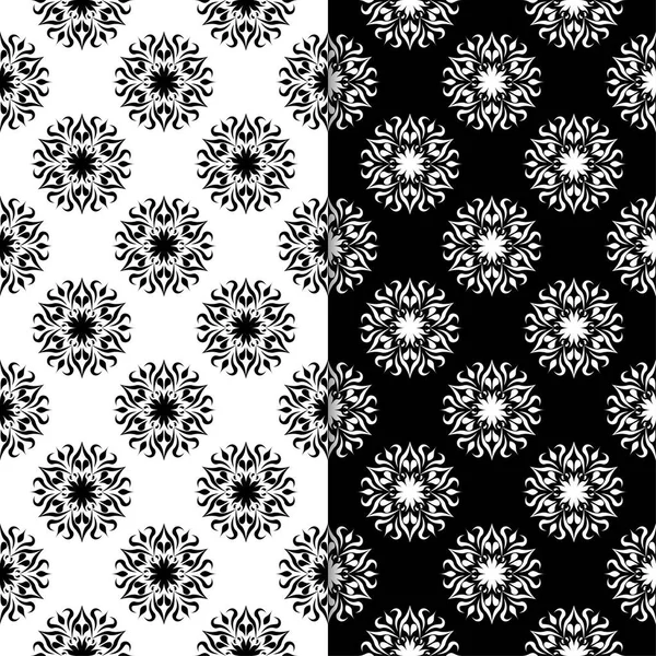 Siyah ve beyaz çiçek arka planlar. Tek renkli Dikişsiz desen Tekstil ve duvar kağıtları için set