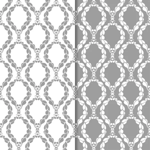 Beyaz ve gri çiçek süs tasarımlar. Tekstil ve duvar kağıtları için dikişsiz desen seti