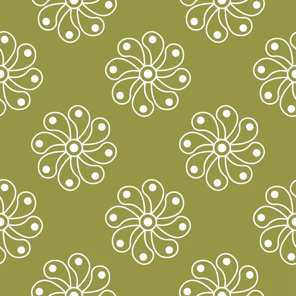 Beyaz çiçek zeytin yeşil zemin üzerine. Tekstil ve duvar kağıtları için seamless modeli