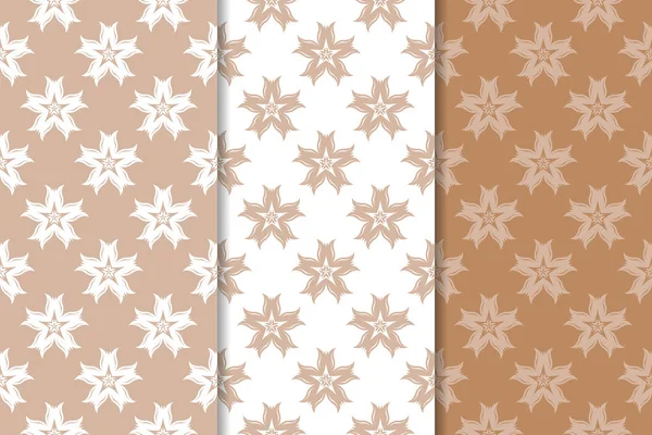 Kahverengi çiçek süsler. Tekstil ve duvar kağıtları için dikey Dikişsiz desen seti